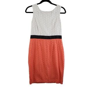 Cato Women's Sleeveless Dress Size 8 Eyelet Lace Coral & White Lined